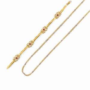 A 18k yellow gold and synthetic gemstone bracelet and necklace