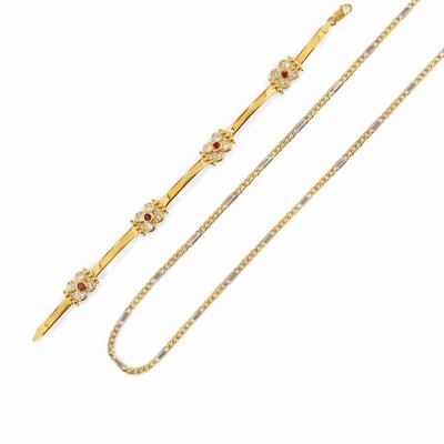 Bracciale e collana, oro giallo 18k con pietre sintetiche