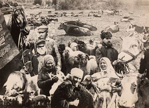 Collective farmers with their pets