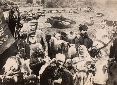 Collective Farmers With Their Pets