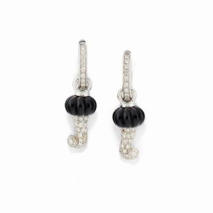 A 18k white gold, onyx and diamond earrings, Chantecler