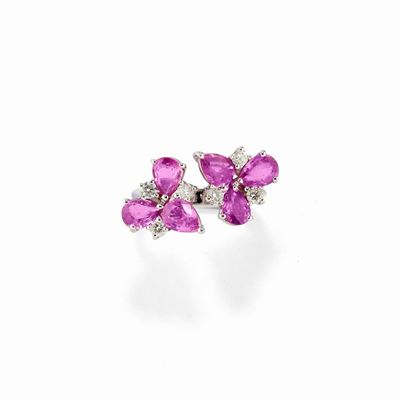 Anello in oro bianco 18k con zaffiri rosa e diamanti
