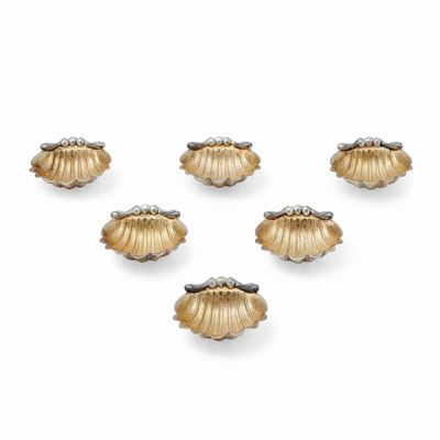 Set di sei salierine in argento, Italia, XX secolo