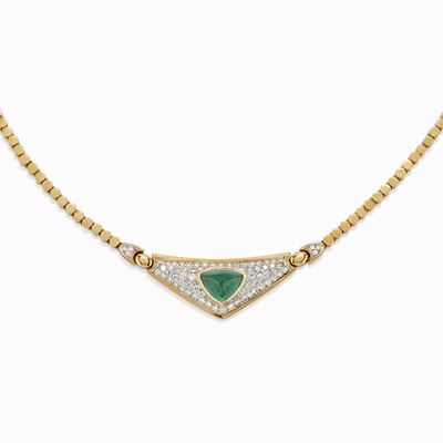 Collana in Oro Giallo 18k, Smeraldo e Diamanti