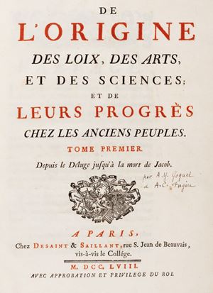 De L'igine des loix, des arts, et des sciences; et de leurs progrès chez les anciens peuples