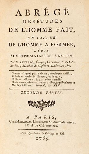 Abrégé des Études de L'Homme Fait, en Faveur de L'Homme a Former, Dédié aux Représentans de la Nation