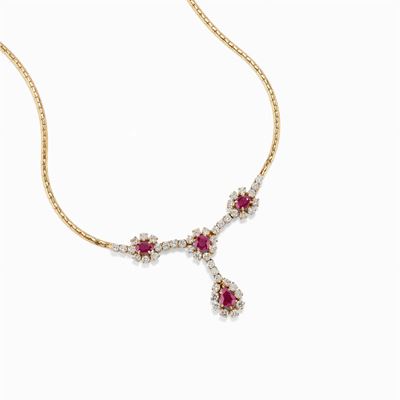Collana in Oro 18k, Rubini e Diamanti