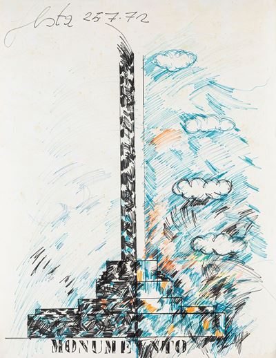 Monumento, pennarello su cartoncino, 1972