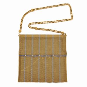 A 18K two color gold, diamond and sapphire lady's evening bag, R. Jacente box, circa 1950