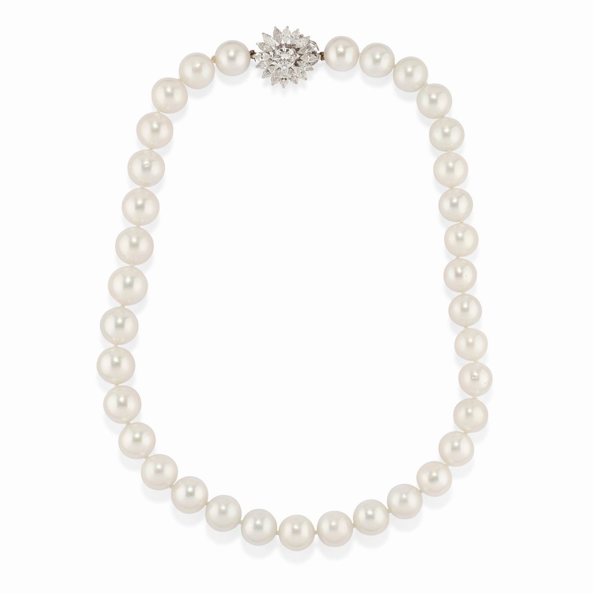 Collana e anello in oro bianco 18K con perle australiane e diamanti