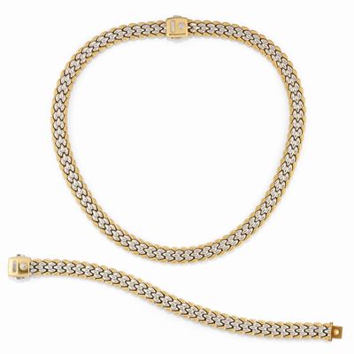 Demi-parure in oro bicolore 18K, composta da collana girocollo e bracciale