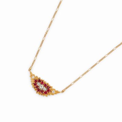 Collana in oro giallo 18K con rubini e diamanti