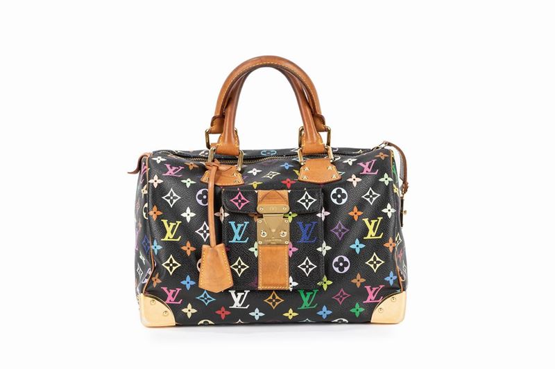 LOUIS VUITTON Speedy 30 Multicolor Monogram Canvas Satchel Bag Black