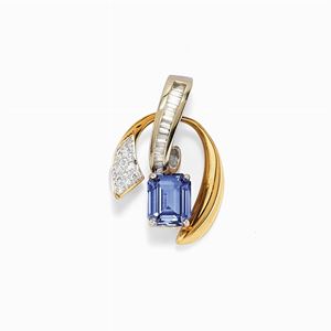 Pendente in oro bicolore 14k, tanzanite e diamanti