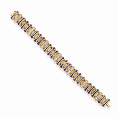 Bracciale in oro giallo 18k decorato con smalto e diamanti taglio huit-huit