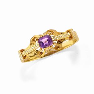 A 18K yellow gold, amethyst and enamel bracelet, late 19th century, with box