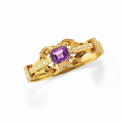 Bracciale in oro giallo 18K con ametista e smalto, fine XIX secolo