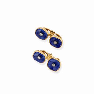 A 18K yellow gold, lapislazuli and diamond cufflinks, with box