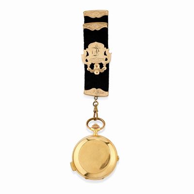 Orologio da tasca, oro giallo 18K, carica manuale con quadrante a numeri arabi