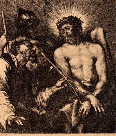 Insieme di acquaforti con ritratti e incisione di Cristo coronato di spine