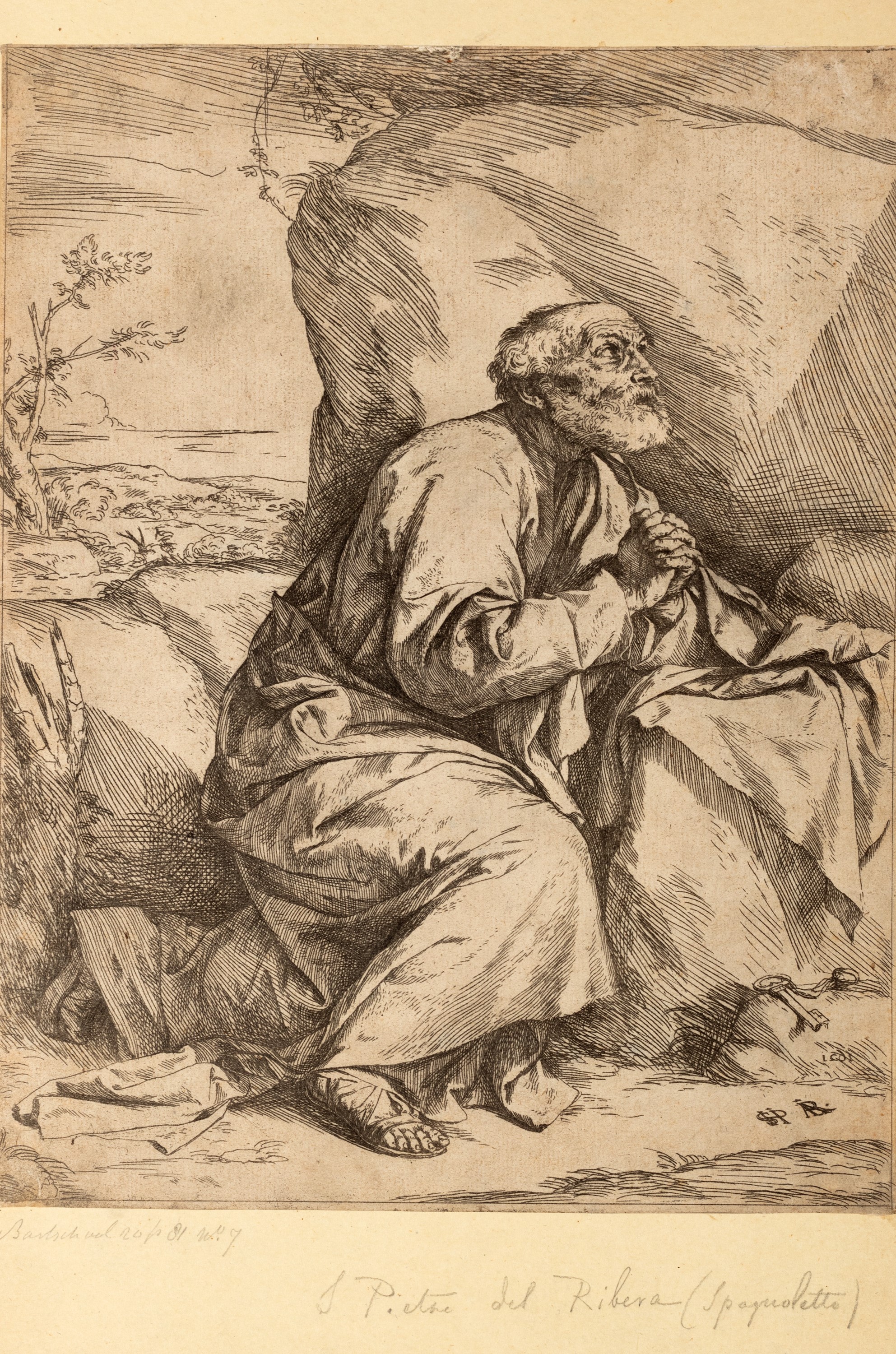 Jusepe Ribera - La penitenza di San Pietro, incisione su rame