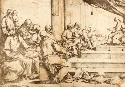 Gesù tra i Dottori - Incisione su rame, data 1700