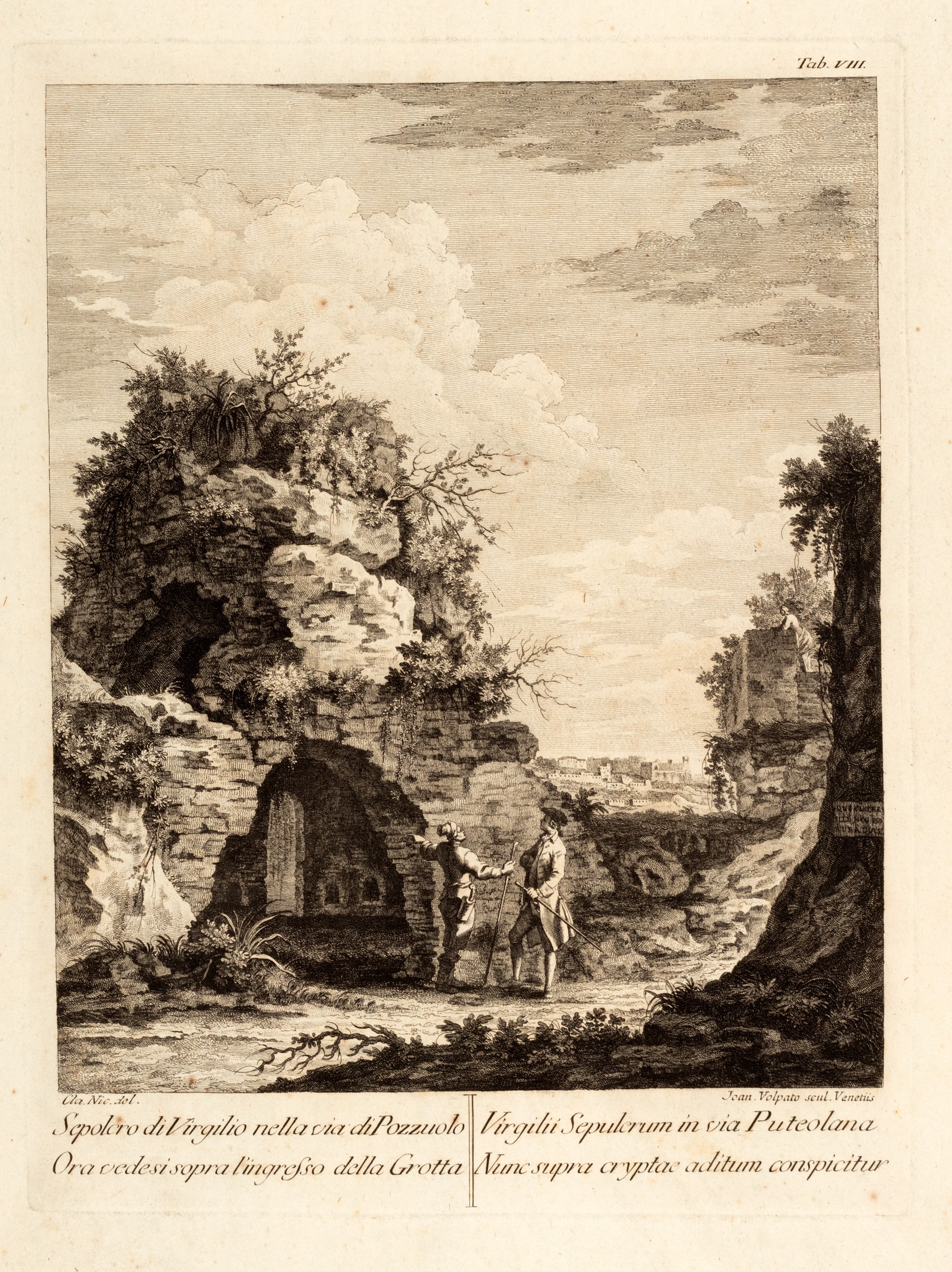 Giovanni Volpato - Sepolcro di Virgilio nella via di Pozzuolo. Vista sopra l'ingresso della Grott...
