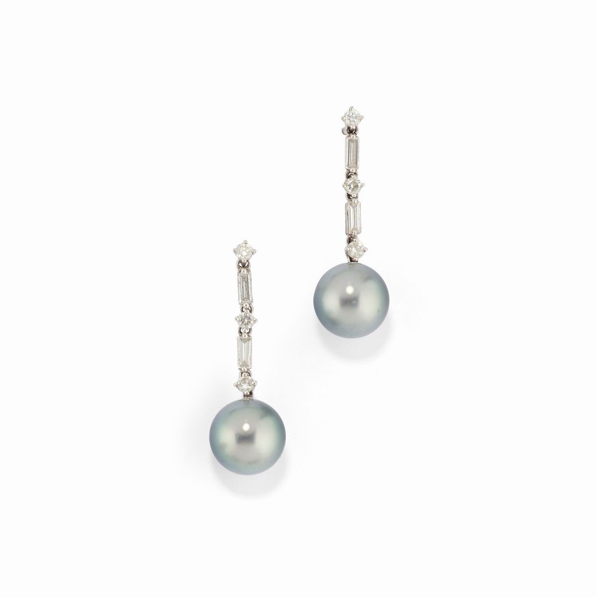 Demi-parure in oro bianco 18K con diamanti e perle coltivate di Tahiti