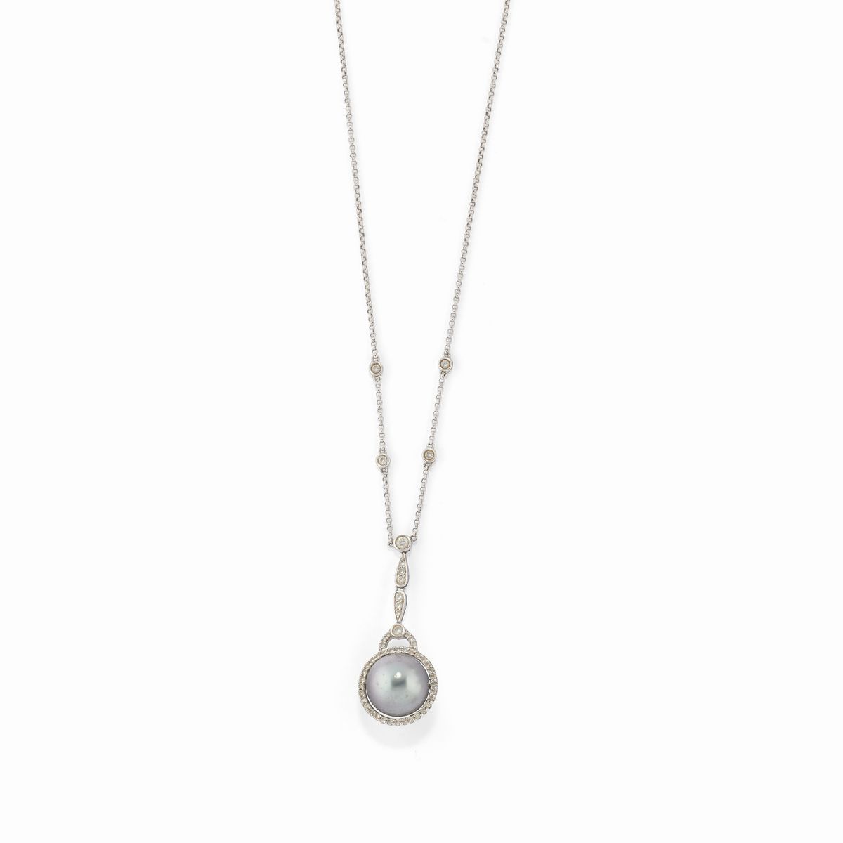 Demi-parure in oro bianco 18K con diamanti e perle coltivate di Tahiti