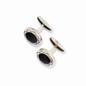 A 925 silver and black enamel cufflinks, Bulgari, with box