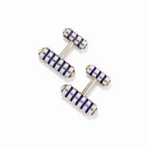 A 925 silver and blue enamel cufflinks, Tiffany & Co.