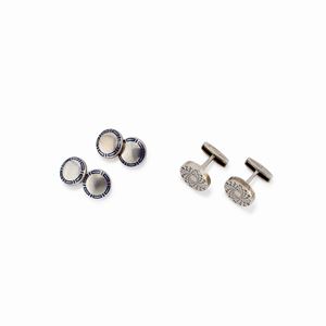 Two couple of 925 silver and blue enamel cufflinks, Bulgari, with box