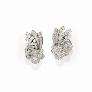 A 18k white gold, platinum and diamond earrings, circa 1950