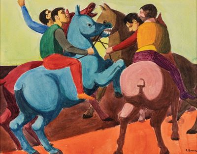 Cavalieri, tempera su cartoncino