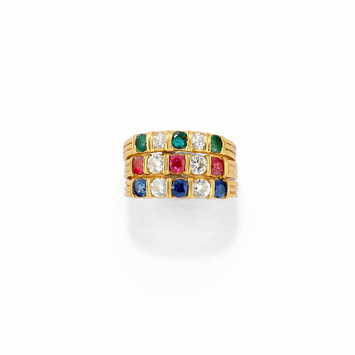 Parure Demi in oro giallo 18K con diamanti, rubini, zaffiri e smeraldi