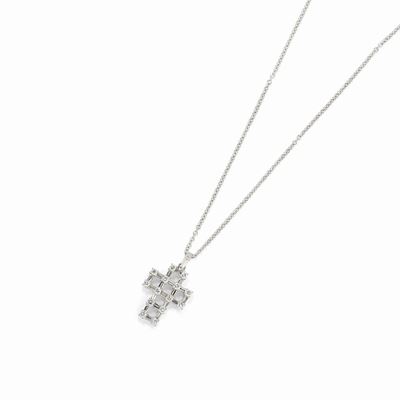 Collana in oro bianco 18K con pendente a croce in diamanti