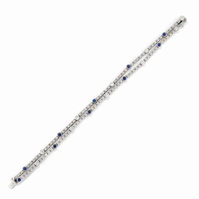 Bracciale in oro bianco 18K con diamanti e zaffiri