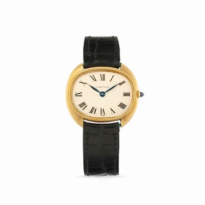 Cassa ellittica in oro 18k con movimento a carica manuale, Cartier, Ellipse, anni '70