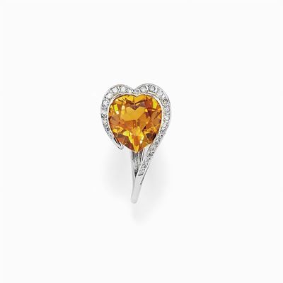 Anello in Oro Bianco 18k, Citrino e Diamanti