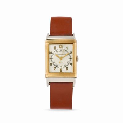 Reverso personalizzato per Favre Leuba, anni '40, cassa rettangolare in acciaio e oro 18k