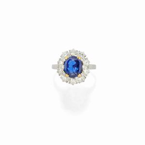 A platinum, diamond and sapphire ring, Bulgari, with certificate