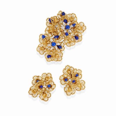 Demi-parure in oro giallo 18K con lapislazzuli e diamanti