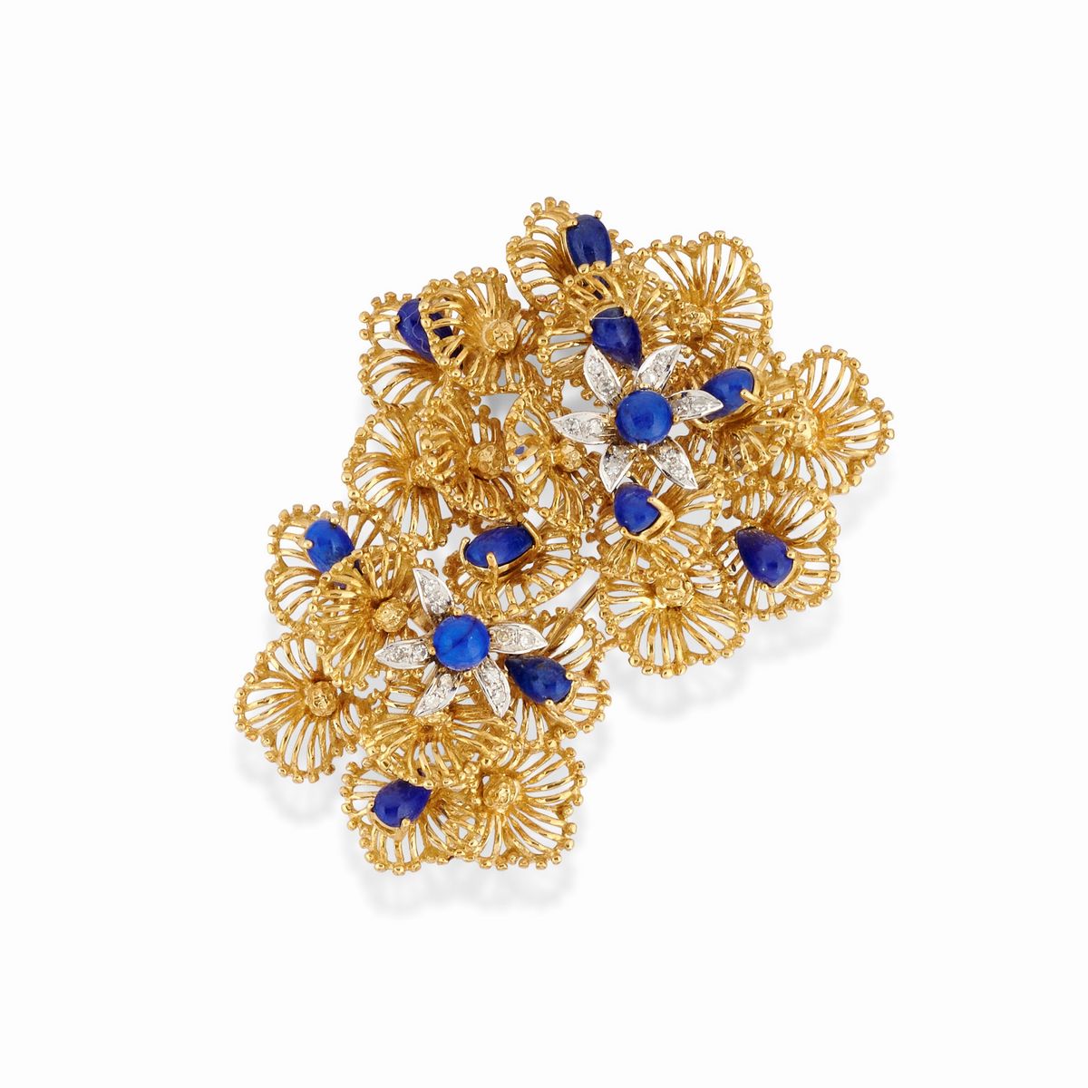 Demi-parure in oro giallo 18K con lapislazzuli e diamanti