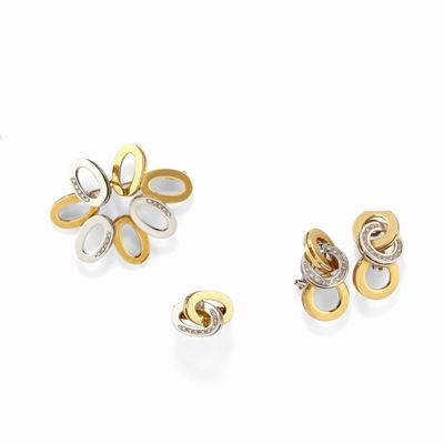 Demi-parure in oro bicolore 18K con diamanti taglio huit-huit
