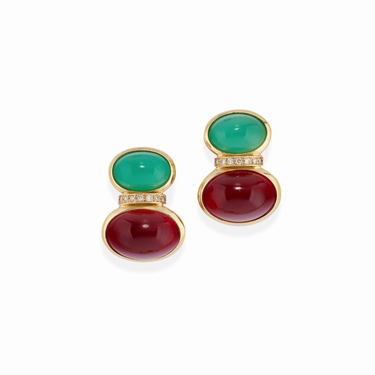 Demi-parure in Oro Giallo 18k, Diamanti, Paste Vitree e Perle