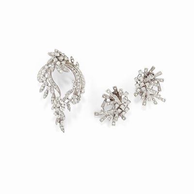 Demi-parure in oro bianco 18K con diamanti taglio brillante e huit-huit