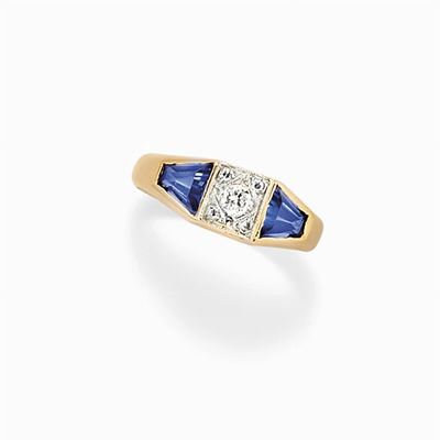 Anello D'epoca in Oro Rosso 18k, Platino e Diamanti