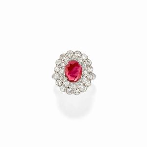 A 18k white gold, ruby and diamond ring, with certificate