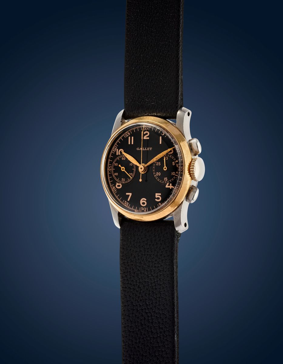 Gallet &co. - Cronografo mini, acciaio e oro 18k, anni '40
