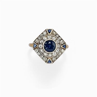 Anello in Oro 18k, Argento, Zaffiro e Diamanti